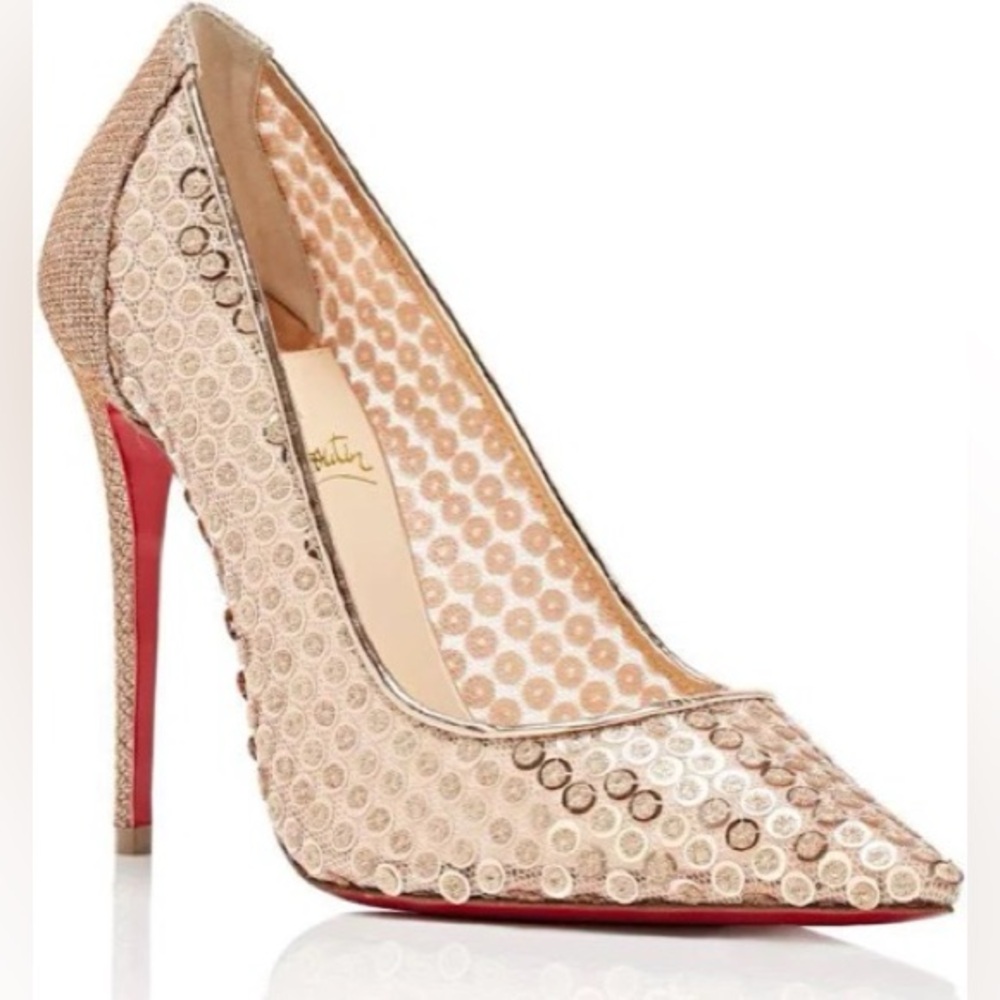 Christian Louboutin Lace 554 100 Cabaret Sequin Embellishments Pump Gold Nude 39